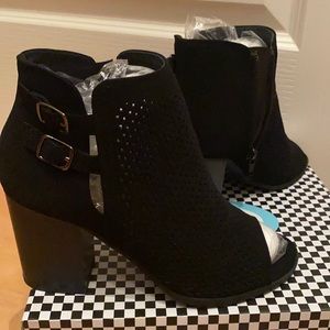 Black suede peep toe bootie